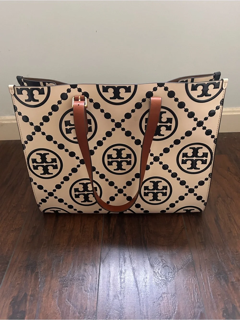 Tory Burch black and white/cream MONOGRAM CONTRAST EMBOSSED TOTE